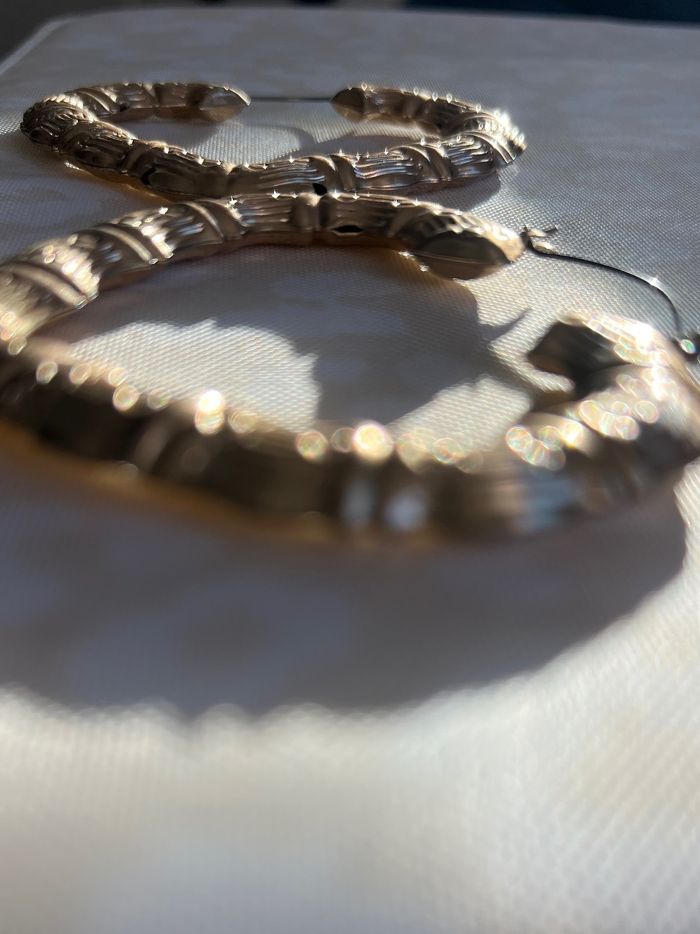 Gold Textured Bamboo-Style Hoop Earrings - Women Jewelry - Picture 3 of 11